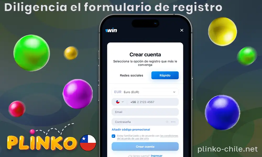 Paso 2 para registrarse en Plinko