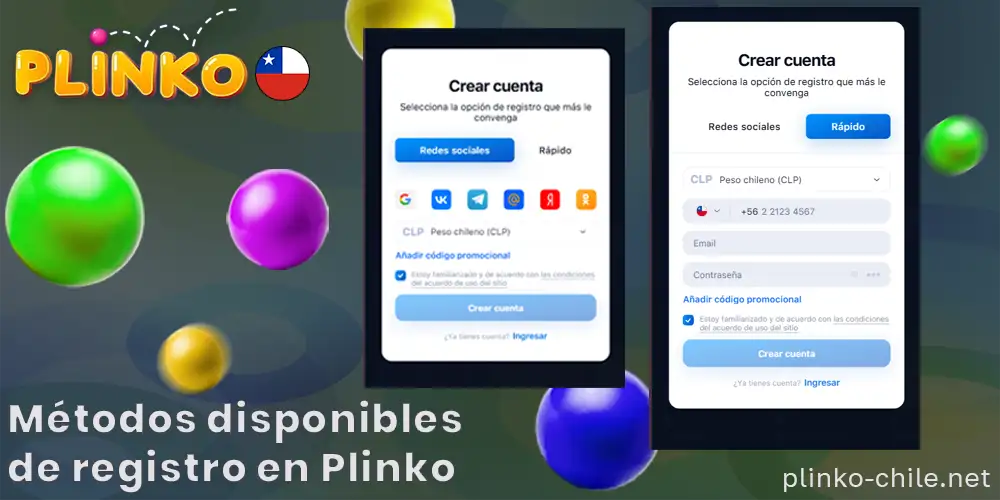 ¿Qué métodos de registro están disponibles en Plinko?